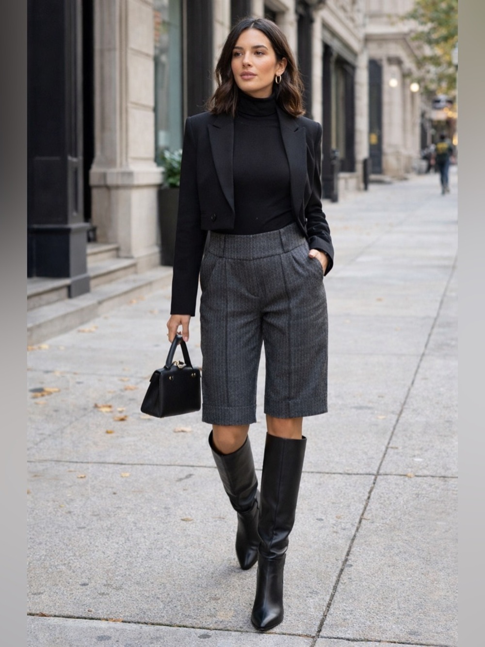 Bebe Gray Pinstripe Cropped Jort Trousers shorts